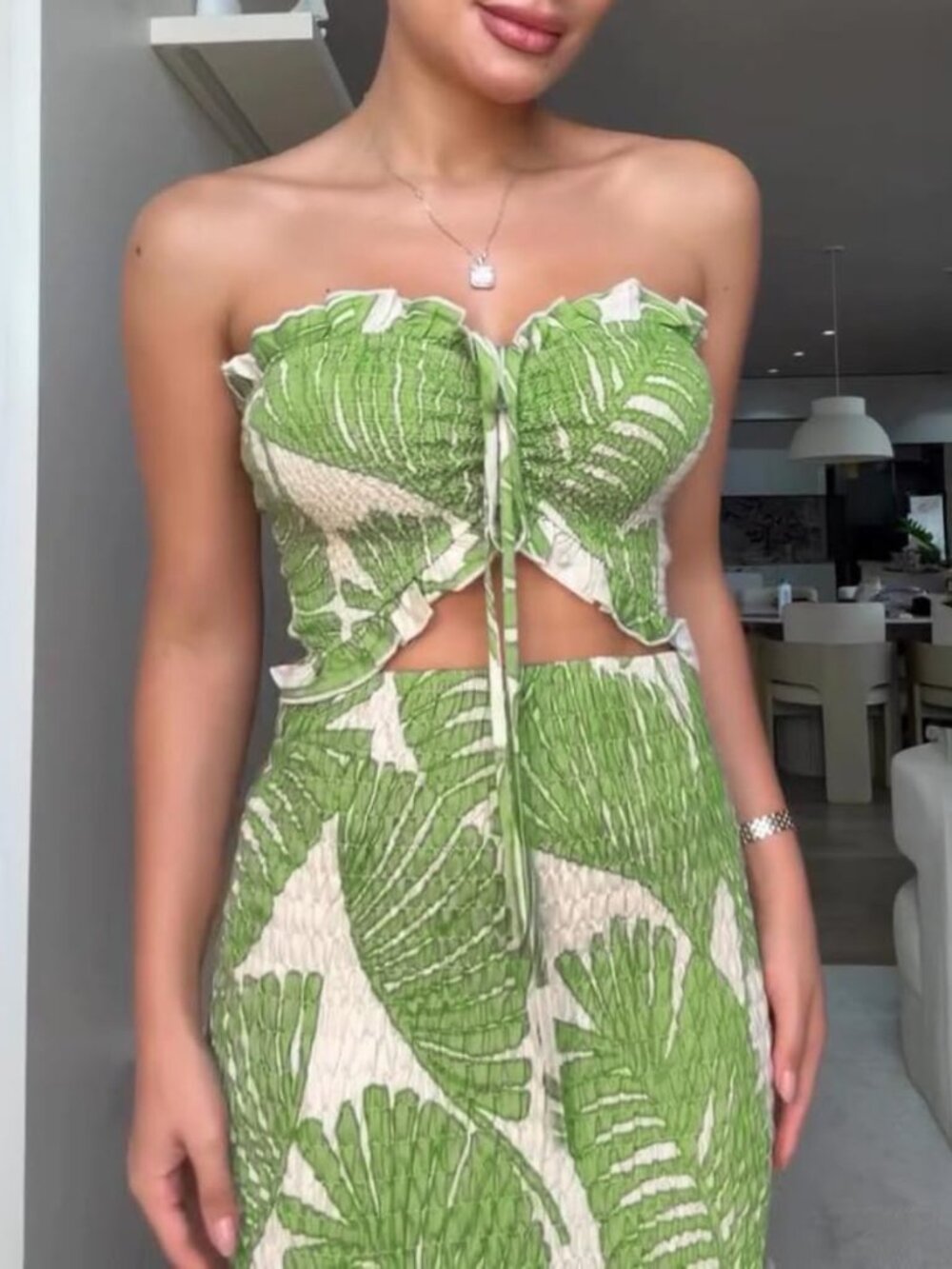 Floral Maxi Dress for Women - Halter Tie, Ruched Design, Perfect for Vacation - Picture 3 of 6